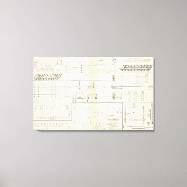 Toile Dessins bateaux, ponts, chariots, projectiles (Recto)