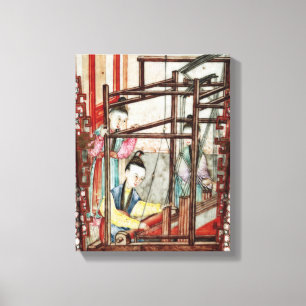 Toile Détail d'un vase représentant le tissage de soie