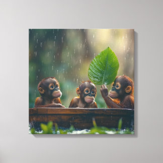 Toile Deux bébés orangs-outans