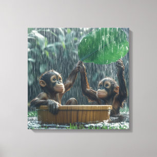 Toile Deux bébés orangs-outans 