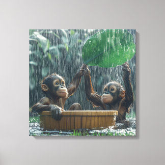 Toile Deux bébés orangs-outans