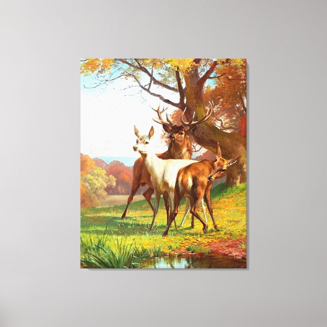 Toile Deux Cerfs Rouges Et Blancs Dans La Forêt (Recto)