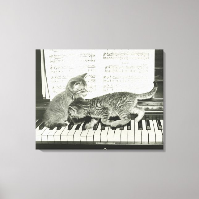 Toile Deux chaton jouant sur le clavier du piano, (B&W) (Recto)