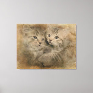 Toile Deux Chatons Gris Cute En Aquarelle