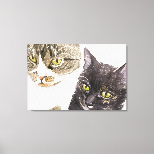 Toile Deux chats - tabby et écaille de tortue (Recto)