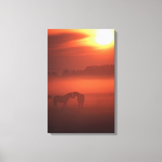Toile Deux chevaux au coucher du soleil (Recto)