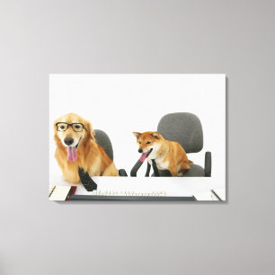 Toile Deux chiens portant la cravate et les lunettes, se
