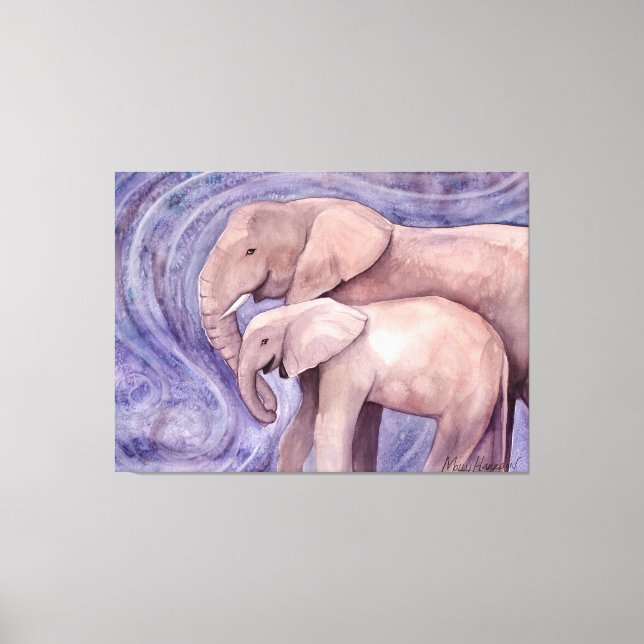 Toile Deux éléphants Art faunique par Molly Harrison (Recto)