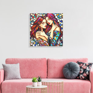 Toile Deux femmes amoureuses Style Carrelage mosaïque