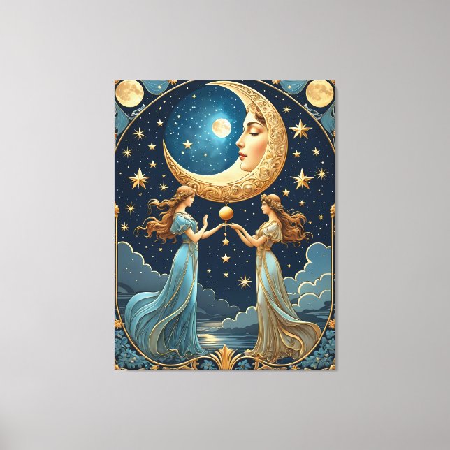 Toile deux filles peindre la magie avec la lune (Recto)