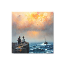 Deux garçons regardent un bateau en mer