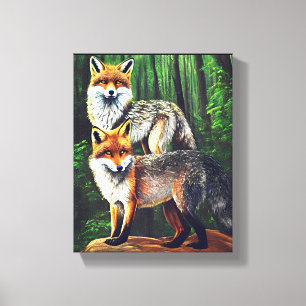 Toile deux jeunes Foxes animal nature faune art