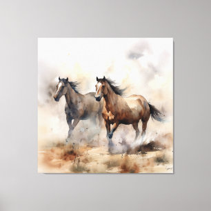 Toile « Deux mustangs sauvages » Aquarelle occidentale p