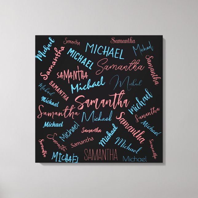 Toile Deux noms couples motif monogramme bleu rose clair (Recto)