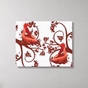 Toile Deux panneaux avec deux combats de poissons rouges