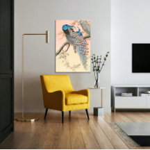 Deux paons sur la branche d'arbre vintage art japo