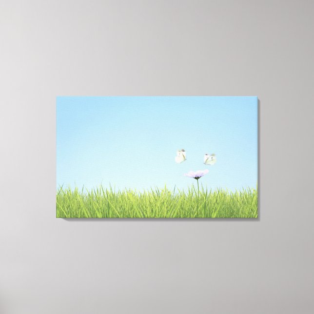 Toile Deux papillons survolent la fleur (Recto)