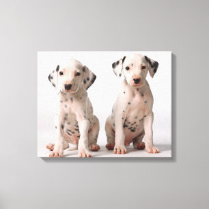 Toile Deux petits chiots dalmatiens noirs et blancs