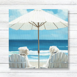 Toile Deux Terriers blancs se détendre sur la plage - En