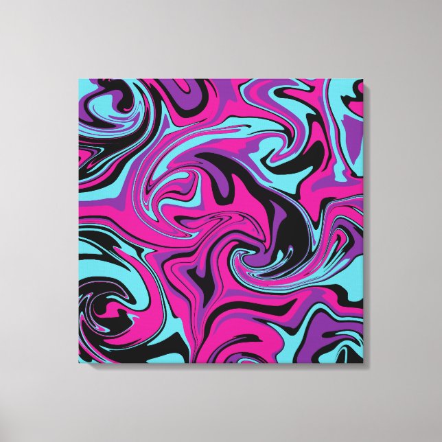Toile Déversement - Oreiller rose, pourpre, bleu et noir (Recto)