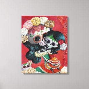 Toile Dia de Los Muertos Skeletons Mère et fille