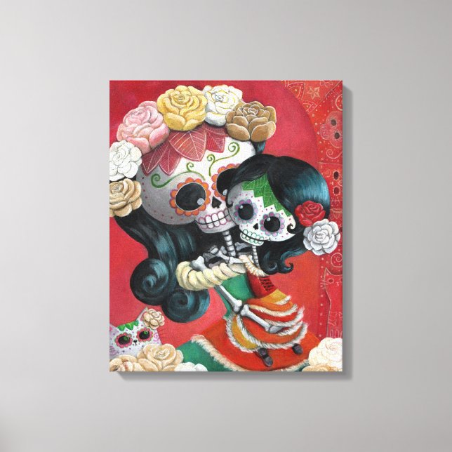 Toile Dia de Los Muertos Skeletons Mère et fille (Recto)