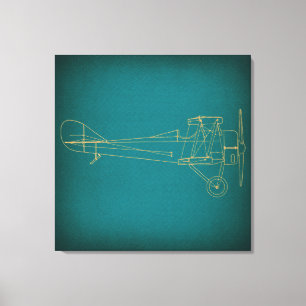 Toile Diagramme d'avion Vintage Art Turquoise de style r