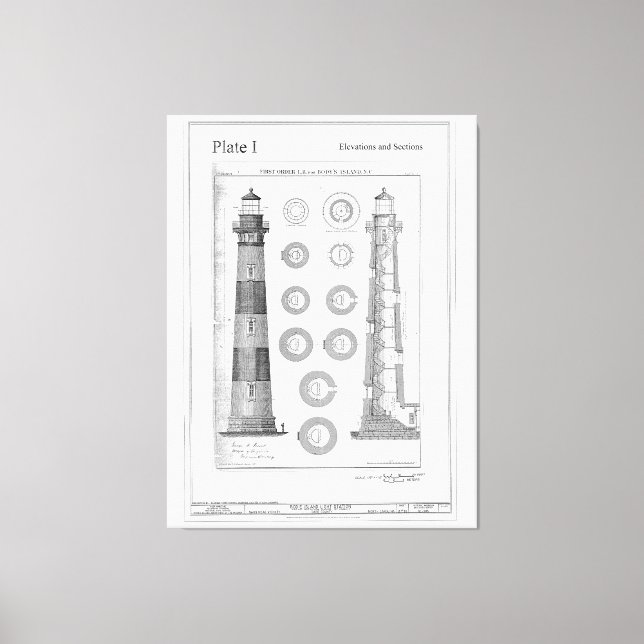 Toile Diagramme du phare de l'île de Bodie vintage (Recto)