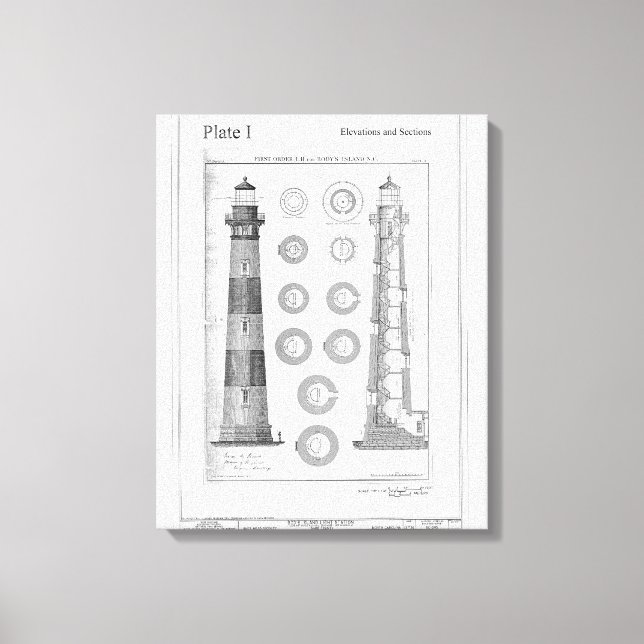 Toile Diagramme du phare de l'île de Bodie vintage (Recto)