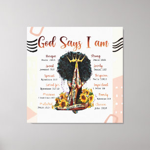 Toile Dieu dit que je suis Black Christian Femmes Melani