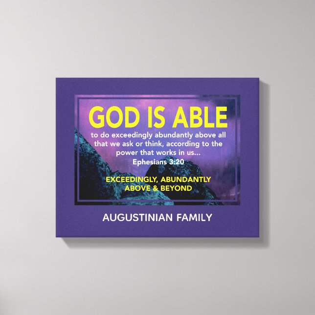 Toile DIEU EST CAPABLE | Ephésiens 3:20 Nom | Christian (Recto)