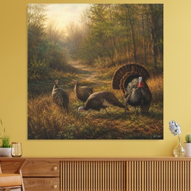 Toile Dindons sauvages dans la forêt automnale (Insitu(Salon))