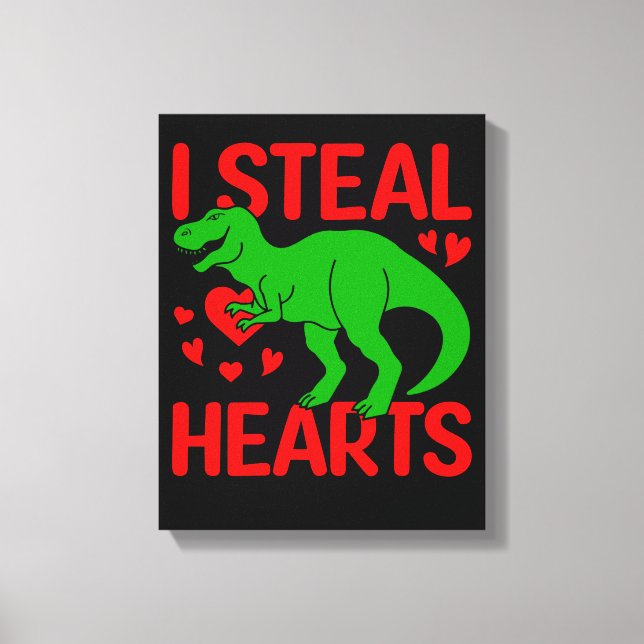 Toile Dinosaure Vert Valentine I Voler Coeurs (Recto)