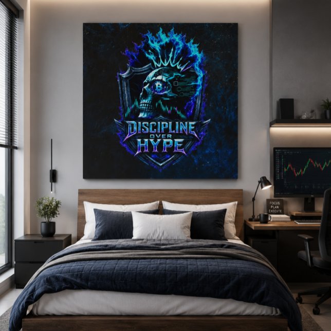 Toile Discipline sur Hype Blue Grunge Bitcoin  (for illustration purposes only.)