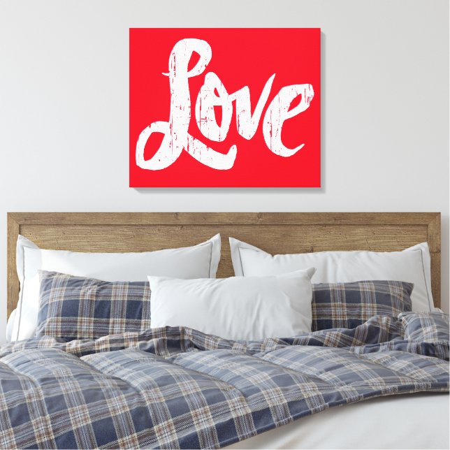 Toile Distressed LOVE Calligraphie rouge blanc (Insitu(Chambre))