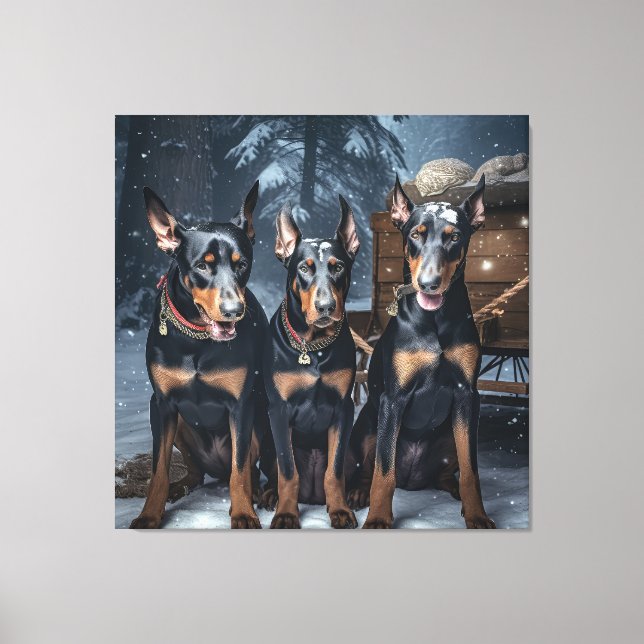 Toile Doberman enneigé Traîneau Décor de Noël (Recto)