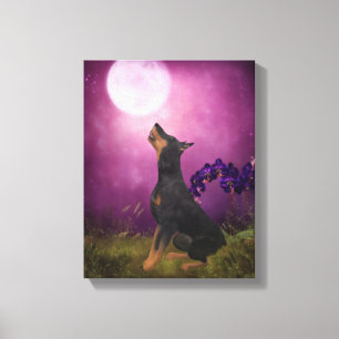 Toile Doberman Imaginaire violet Orchidées Chien Art