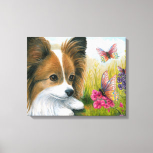 Toile Dog 123 Papillon dog with Butterflies
