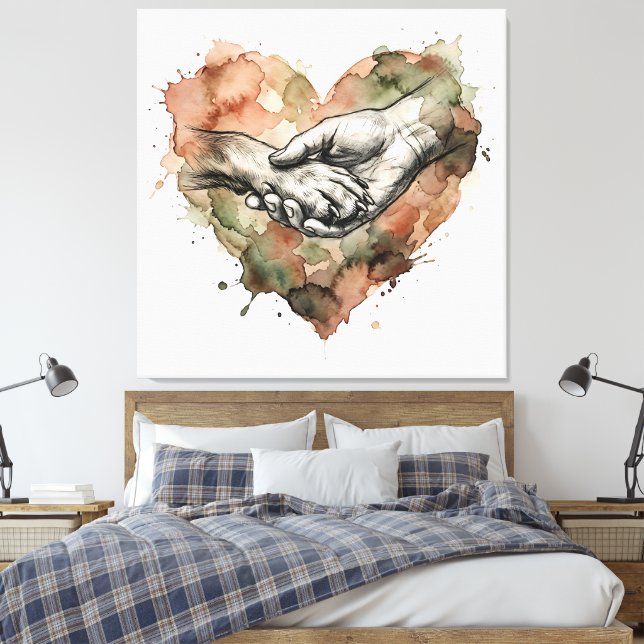 Toile Dog Lover Human Animal Bond Watercolor Heart (Insitu(Chambre))