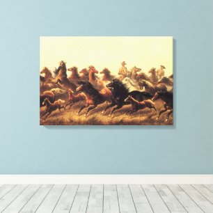 Toile Domptage de chevaux sauvages par James Walker
