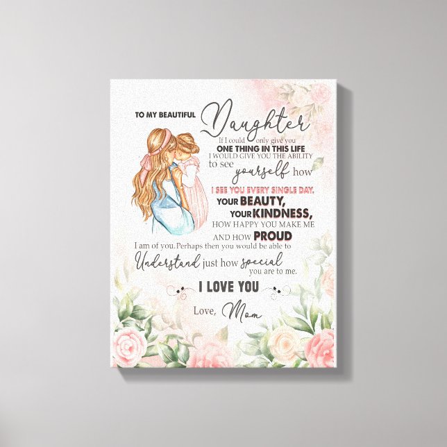 Toile Don de fille | Lettre À Ma Fille De Maman (Recto)