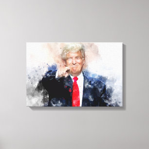 Toile Donald Trump pointant portrait aquarelle