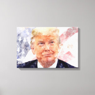 Toile Donald Trump souriant avec le drapeau américain