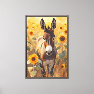 Toile Donkey rustique dans le champ de tournesol