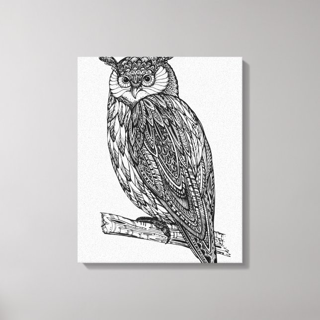 Toile Doodle de Chouette animale Totem sauvage 6 (Recto)