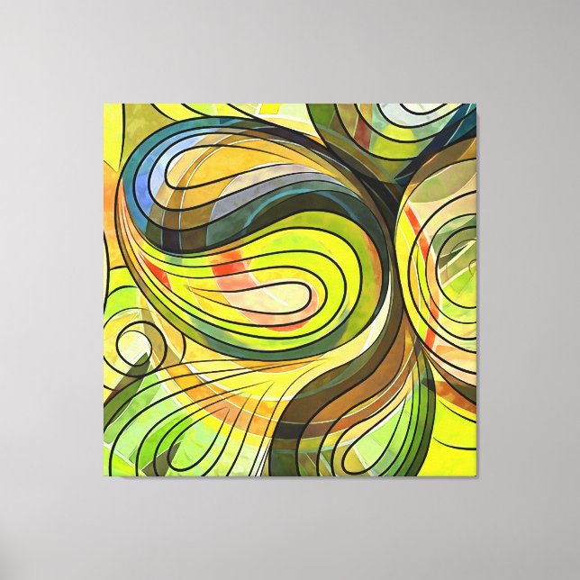 Toile Doodle jaune et marron automnal avec lignes noires (Recto)