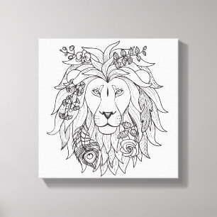 Toile Doodle Lion Et Fleurs 6