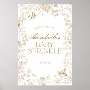 Toile d'or Jouy Floral Baby Sprinkle Affiche de bi