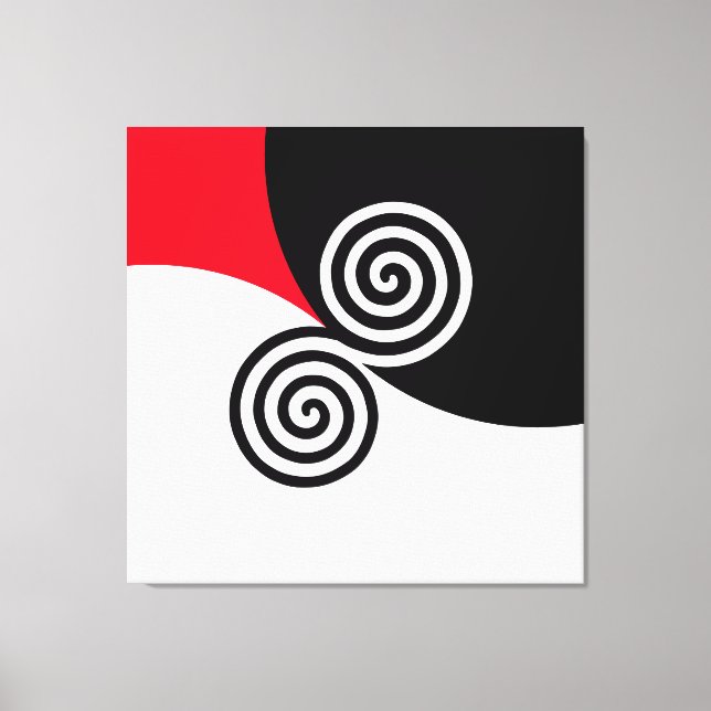 Toile Double spirale abstraite sur fond noir rouge et bl (Recto)