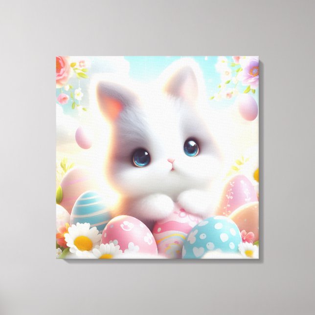 Toile Doux œufs de Pâques pastel kawaii chaton (Recto)